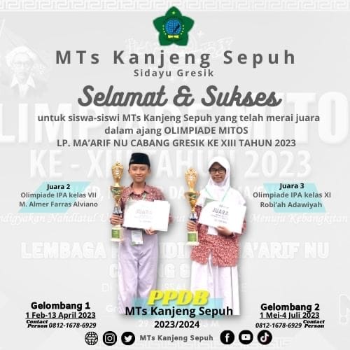 MTs Kanjeng Sepuh meraih juara dalam ajang OLIMPIADE TAHUN 2023 MTs Kanjeng Sepuh meraih juara dalam ajang OLIMPIADE TAHUN 2023